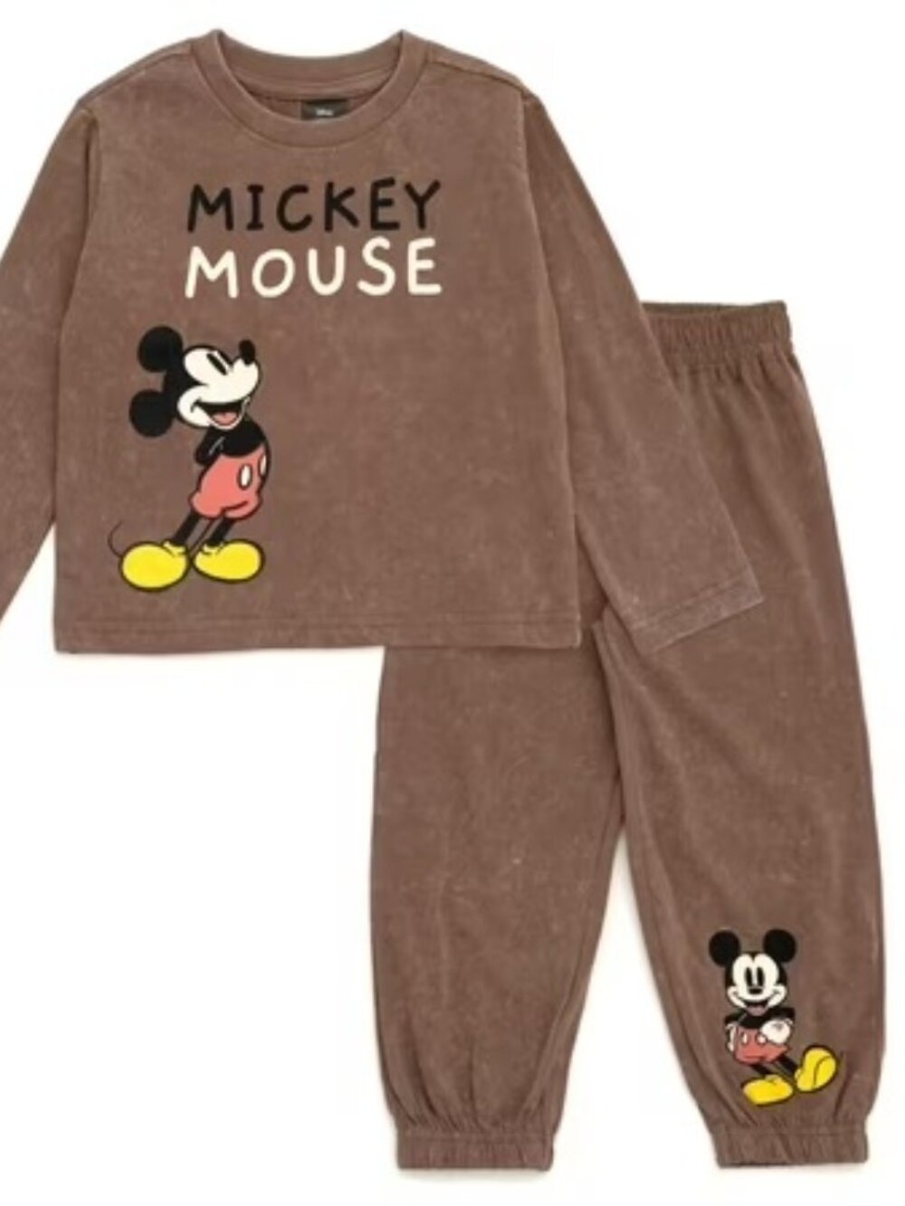 🐭🤎 Disney Mickey Mouse 2-Piece Outfit Set 2T NWOT Mineral Wash Joggers